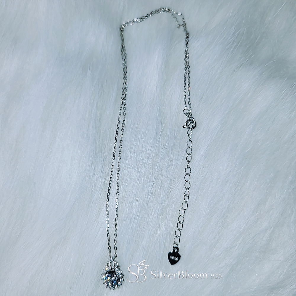925 Sterling Silver 5A CZ Flower Pendant Necklace – Round Brilliant Cut
